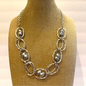 Genuine Freshwater Pearl Necklace dyed silver w/ silver tone hammered open links